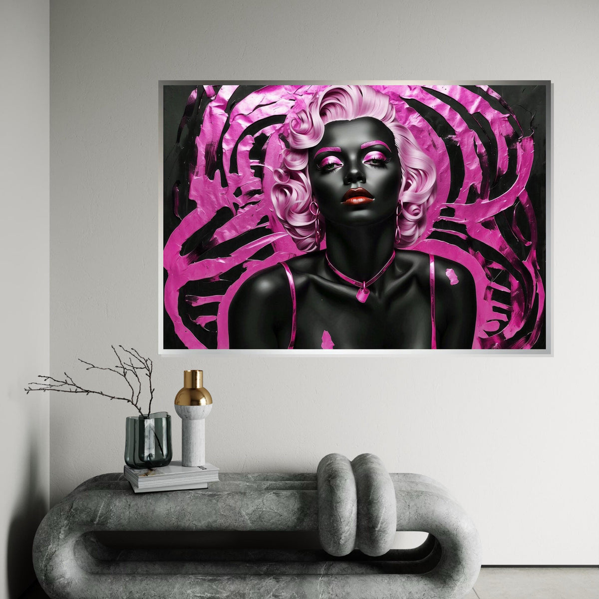 Pink Elegance Canvas, Glamorous Portrait Wall Art, Modern Pop Art, Black and Pink Canvas, Wall Art Canvas Design, Ready to Hang