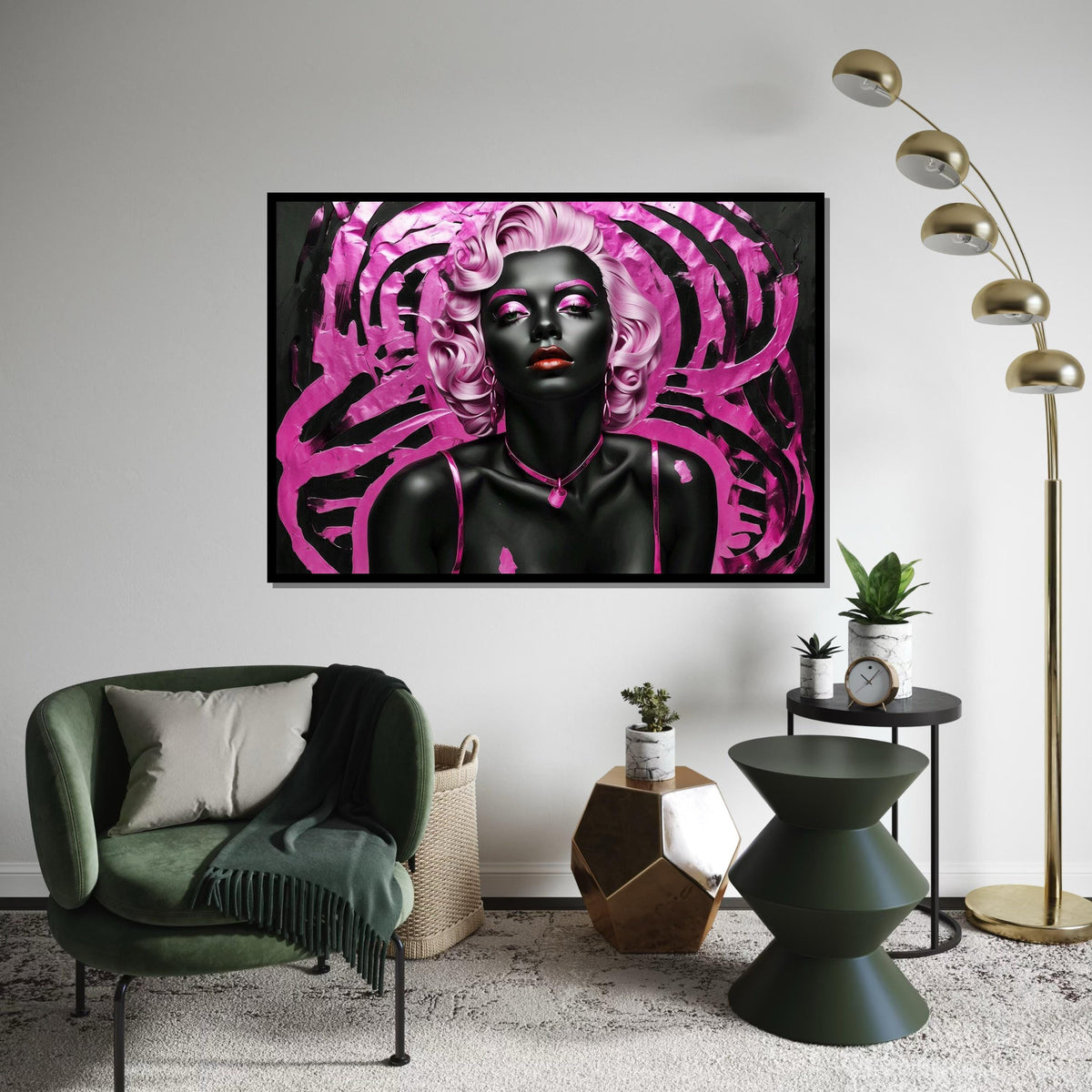 Pink Elegance Canvas, Glamorous Portrait Wall Art, Modern Pop Art, Black and Pink Canvas, Wall Art Canvas Design, Ready to Hang