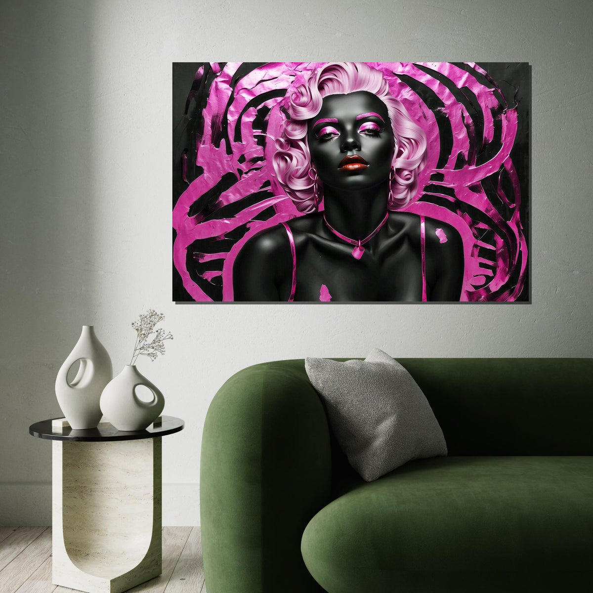 Pink Elegance Canvas, Glamorous Portrait Wall Art, Modern Pop Art, Black and Pink Canvas, Wall Art Canvas Design, Ready to Hang