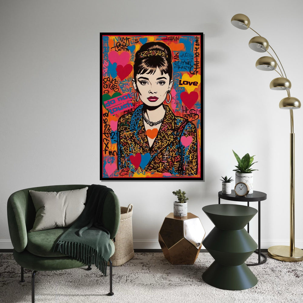 Audrey Hepburn Street Art Canvas, Colorful Pop Graffiti Wall Art, Do Not Touch Urban Portrait, Bold Fashion Canvas Print, Ready to Hang