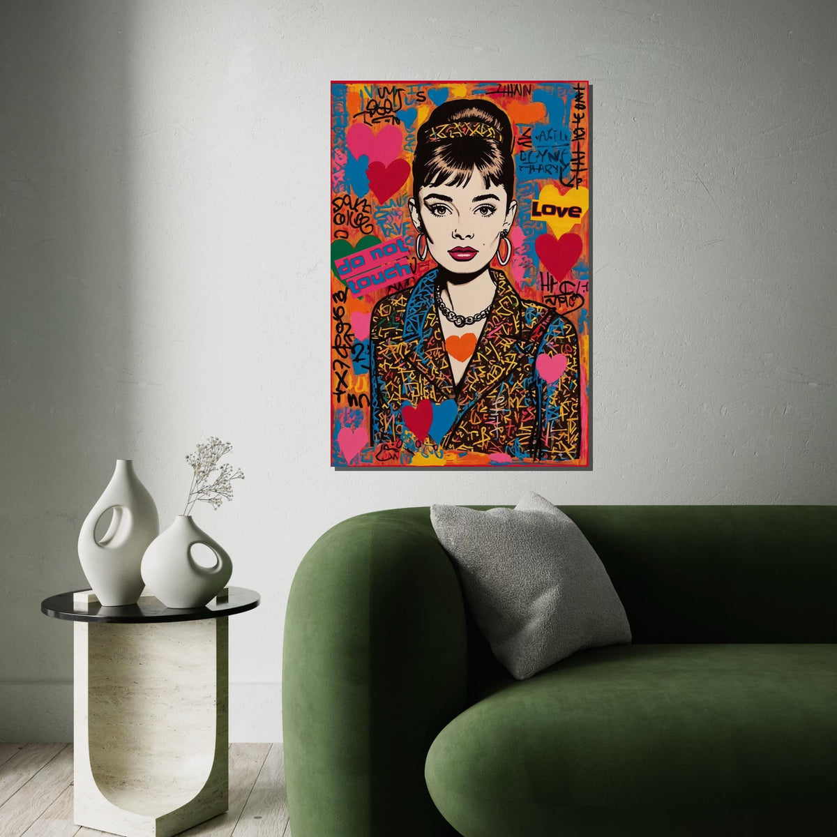 Audrey Hepburn Street Art Canvas, Colorful Pop Graffiti Wall Art, Do Not Touch Urban Portrait, Bold Fashion Canvas Print, Ready to Hang