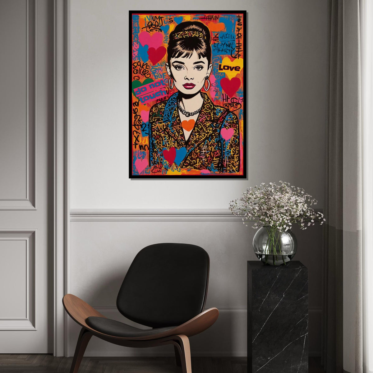 Audrey Hepburn Street Art Canvas, Colorful Pop Graffiti Wall Art, Do Not Touch Urban Portrait, Bold Fashion Canvas Print, Ready to Hang