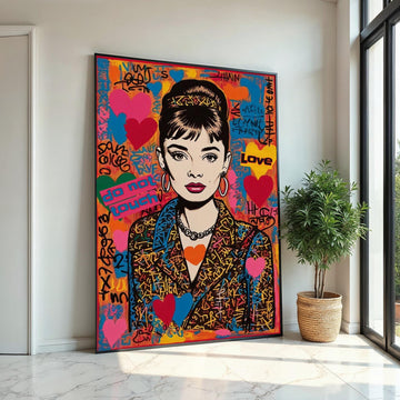 Audrey Hepburn Street Art Canvas, Colorful Pop Graffiti Wall Art, Do Not Touch Urban Portrait, Bold Fashion Canvas Print, Ready to Hang