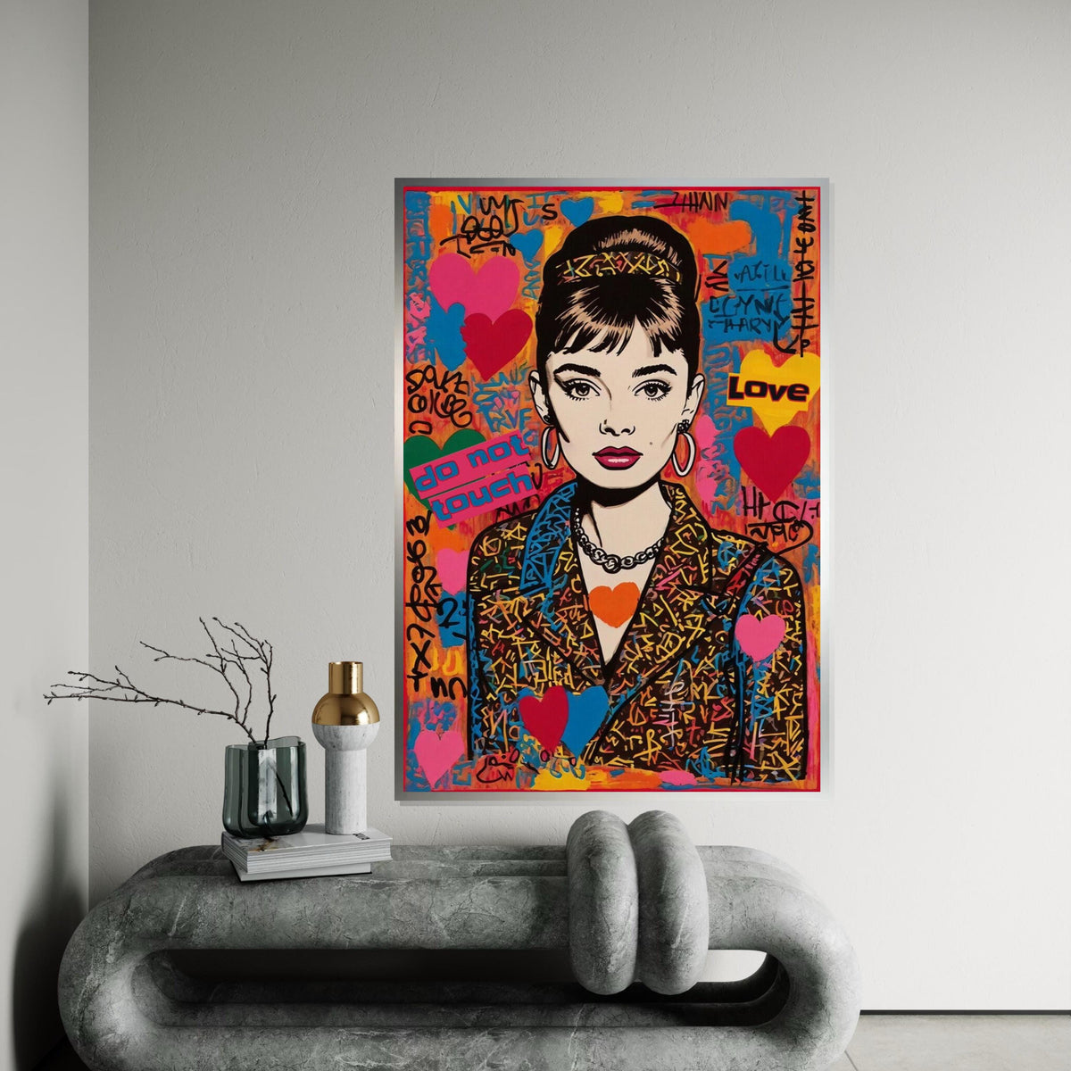 Audrey Hepburn Street Art Canvas, Colorful Pop Graffiti Wall Art, Do Not Touch Urban Portrait, Bold Fashion Canvas Print, Ready to Hang