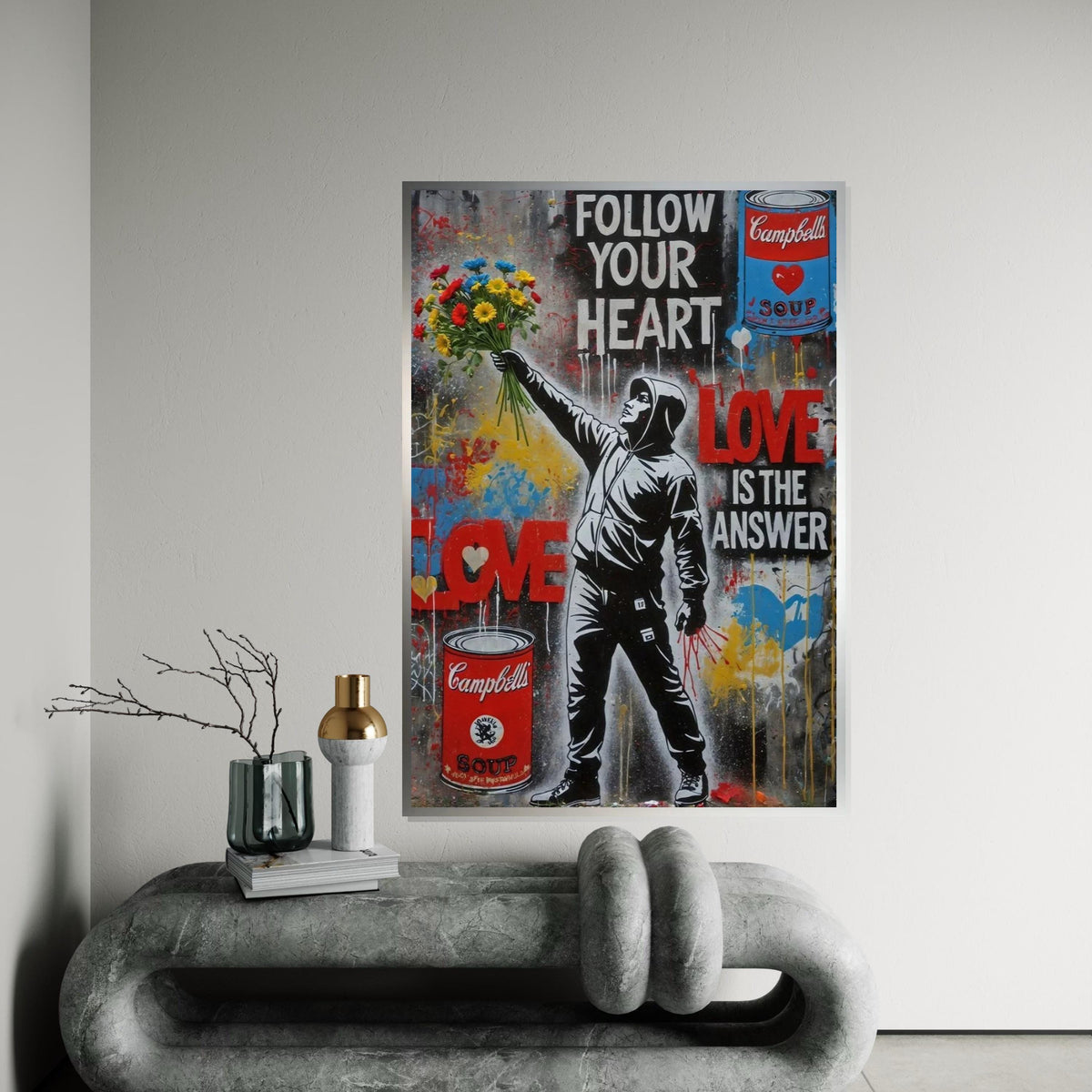 Street Art Canvas, Flower Thrower, Graffiti Wall Art, Inspirational Canvas Design, Urban Art, Ready to Hang Decoration
