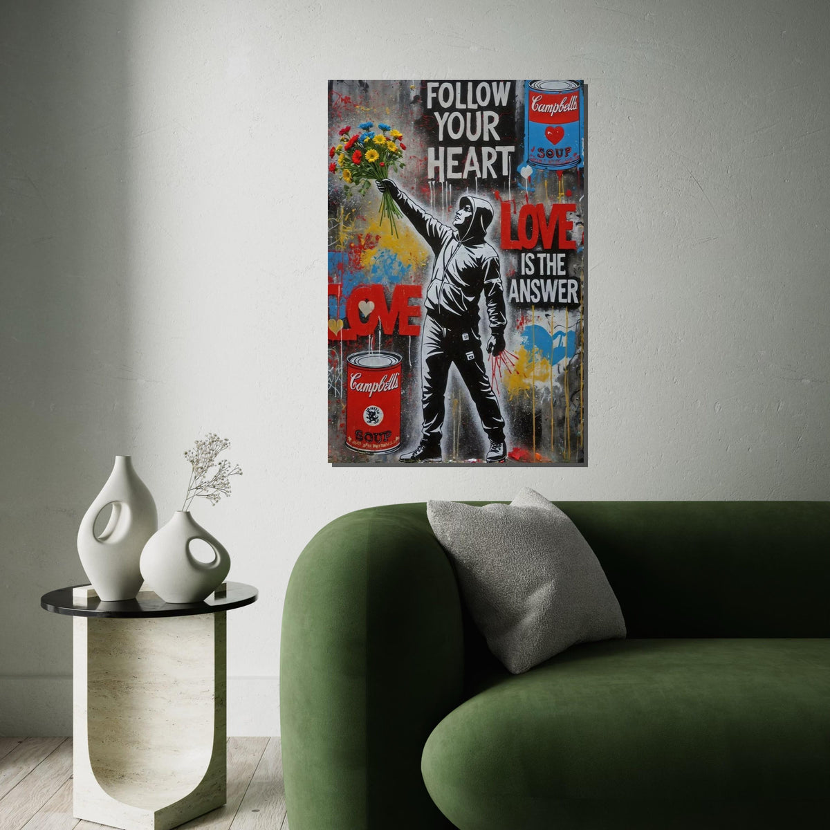 Street Art Canvas, Flower Thrower, Graffiti Wall Art, Inspirational Canvas Design, Urban Art, Ready to Hang Decoration