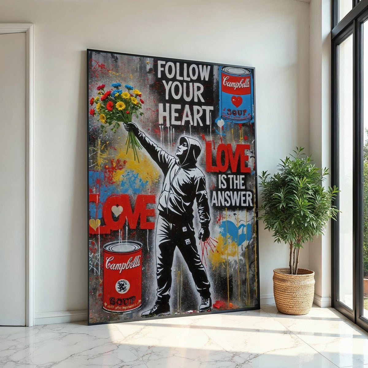 Street Art Canvas, Flower Thrower, Graffiti Wall Art, Inspirational Canvas Design, Urban Art, Ready to Hang Decoration