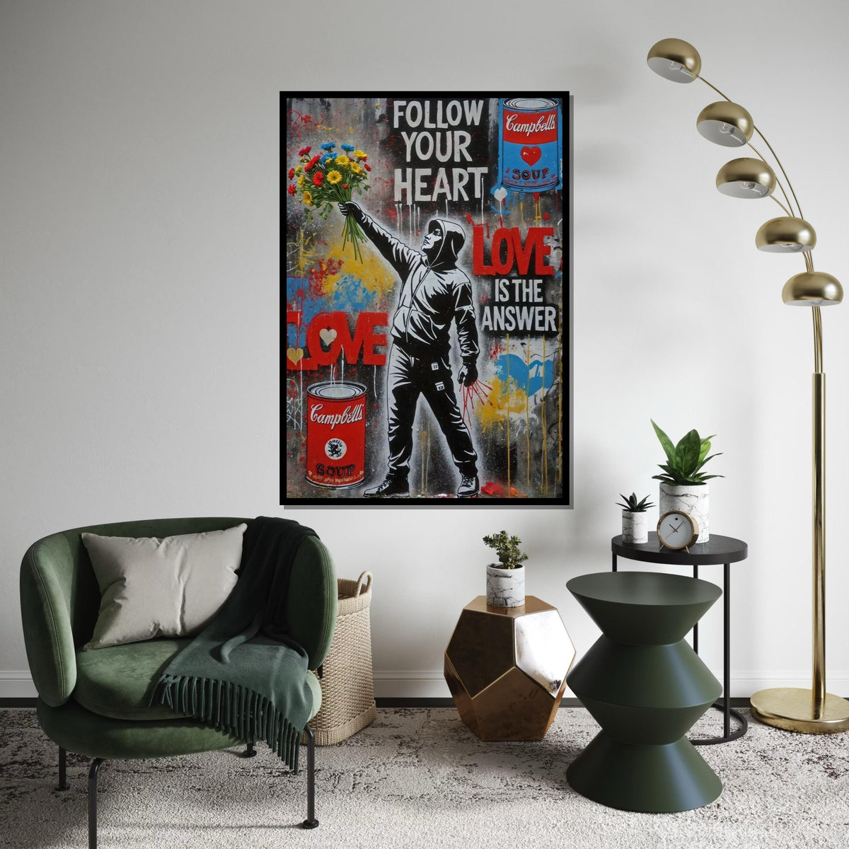 Street Art Canvas, Flower Thrower, Graffiti Wall Art, Inspirational Canvas Design, Urban Art, Ready to Hang Decoration