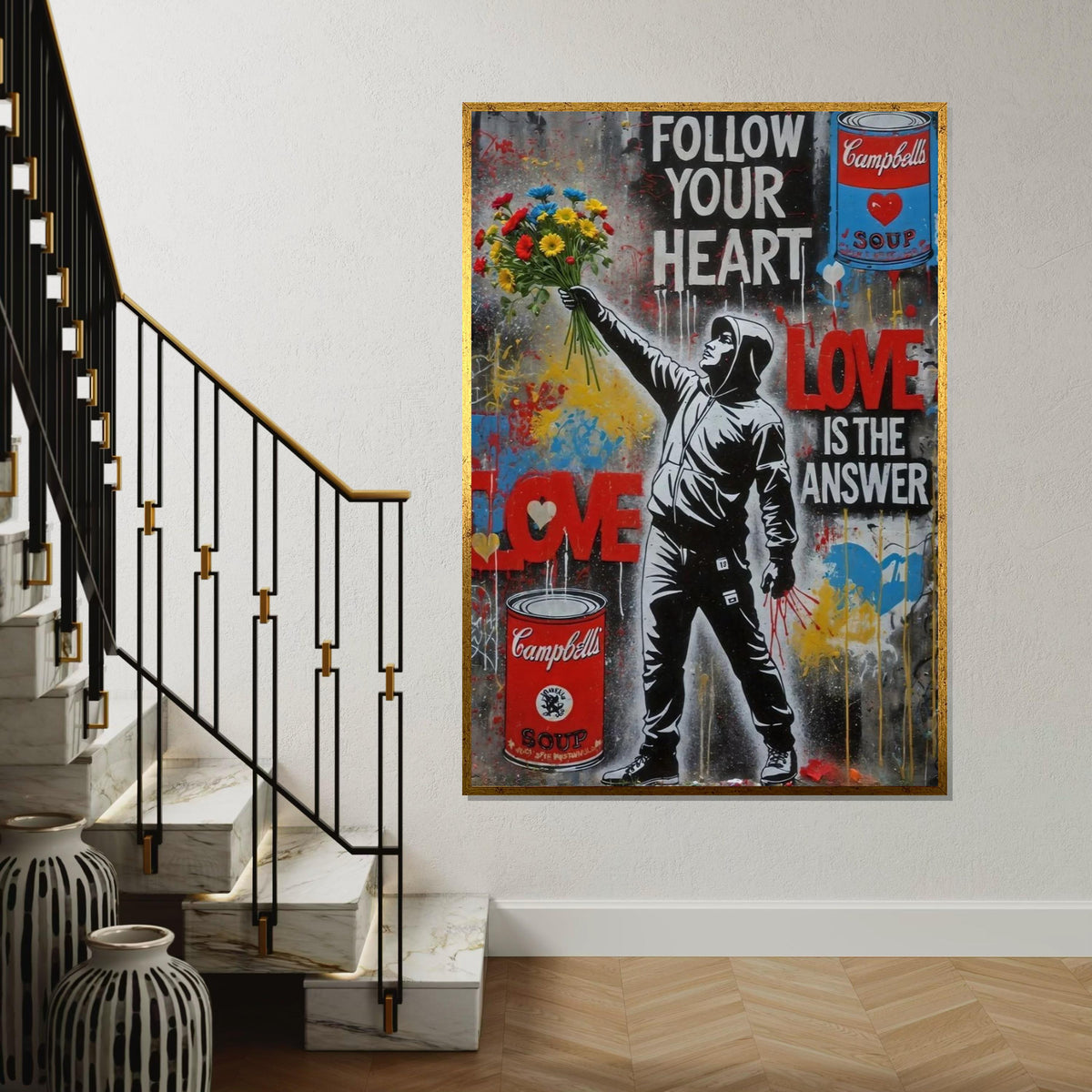 Street Art Canvas, Flower Thrower, Graffiti Wall Art, Inspirational Canvas Design, Urban Art, Ready to Hang Decoration