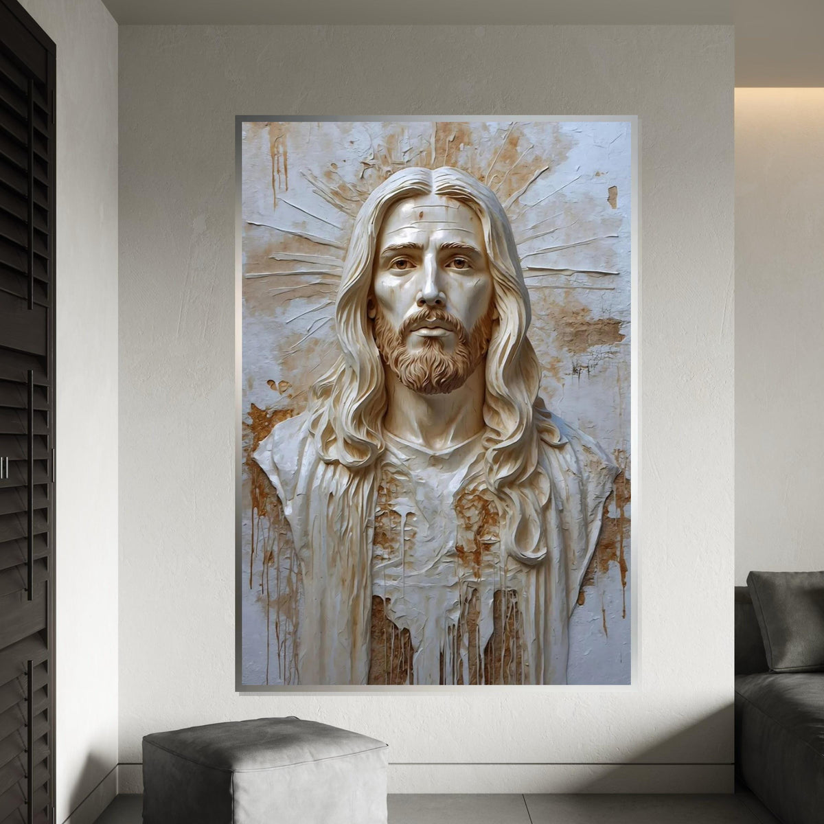 Divine Savior Canvas Art, Sacred Wall Portrait, Jesus Christ Canvas, Religious Wall Art, Monochrome Canvas Design, Ready To Hang Decor