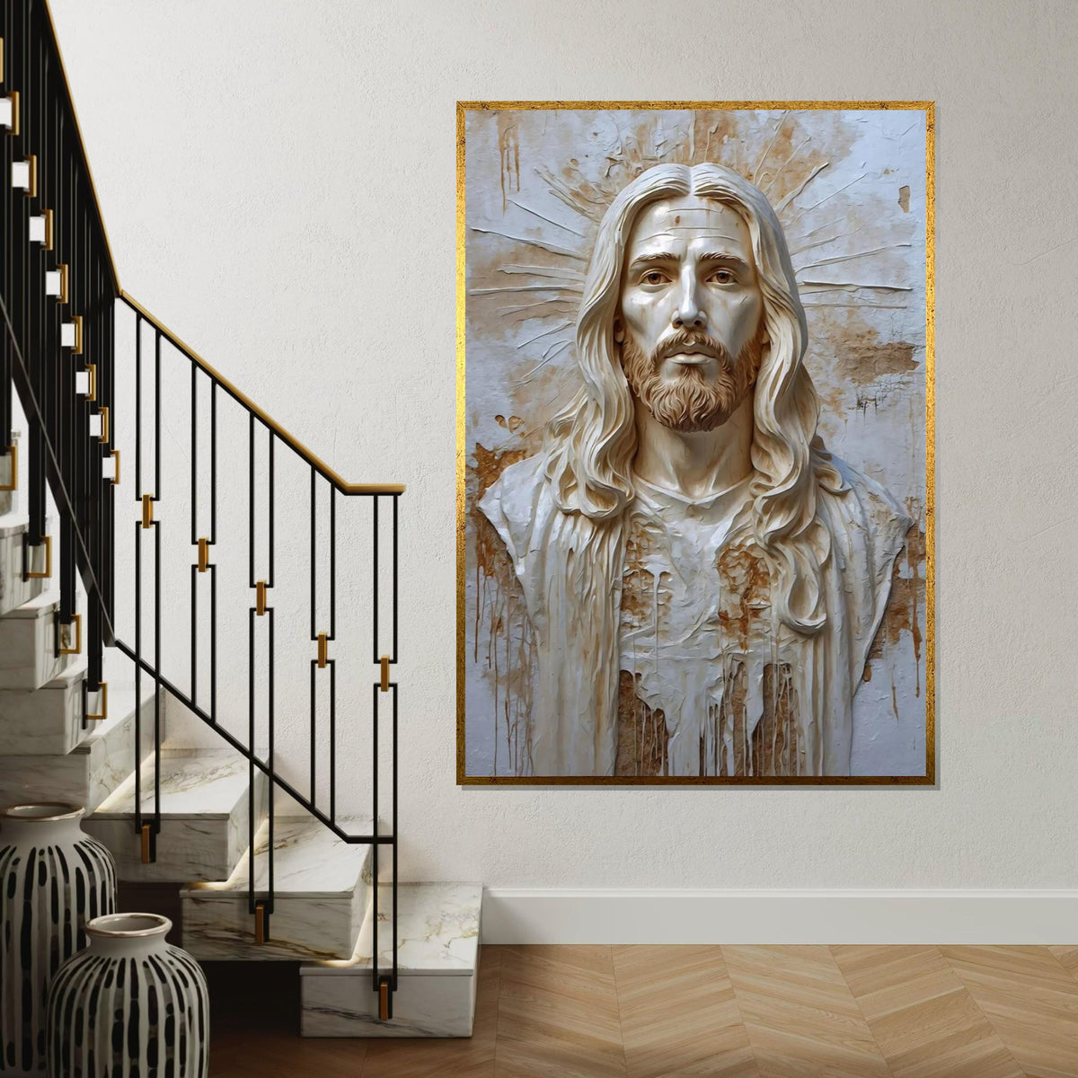 Divine Savior Canvas Art, Sacred Wall Portrait, Jesus Christ Canvas, Religious Wall Art, Monochrome Canvas Design, Ready To Hang Decor
