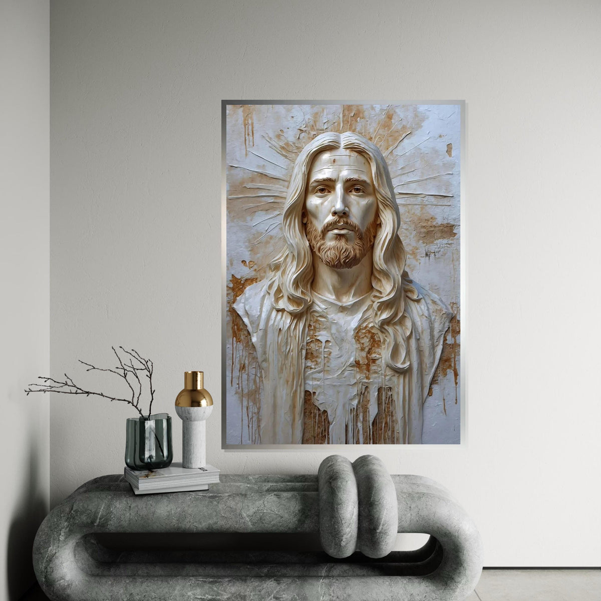 Divine Savior Canvas Art, Sacred Wall Portrait, Jesus Christ Canvas, Religious Wall Art, Monochrome Canvas Design, Ready To Hang Decor
