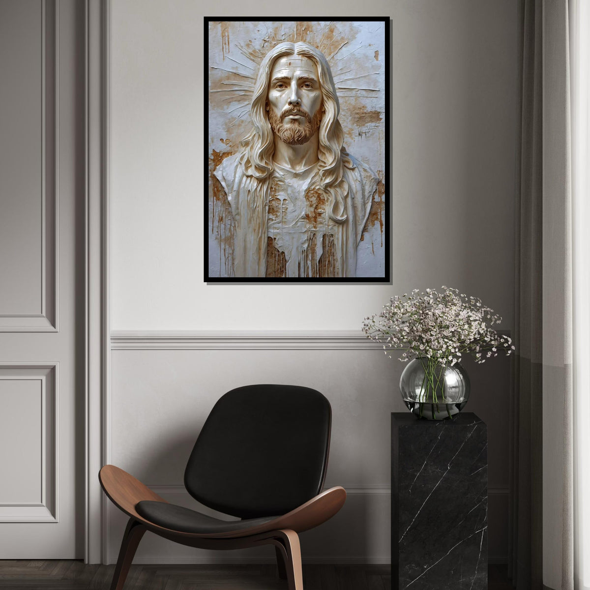 Divine Savior Canvas Art, Sacred Wall Portrait, Jesus Christ Canvas, Religious Wall Art, Monochrome Canvas Design, Ready To Hang Decor
