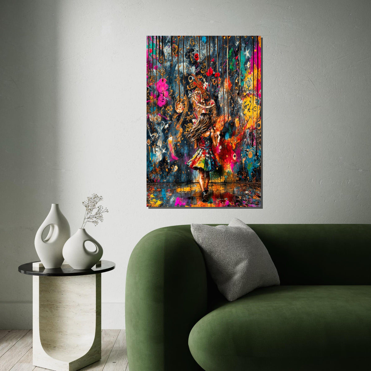 Colorful Dreams Canvas, Girl in Vibrant World, Abstract Wall Art, Multicolor Art Print, Wall Art Canvas Design, Ready to Hang Decoration