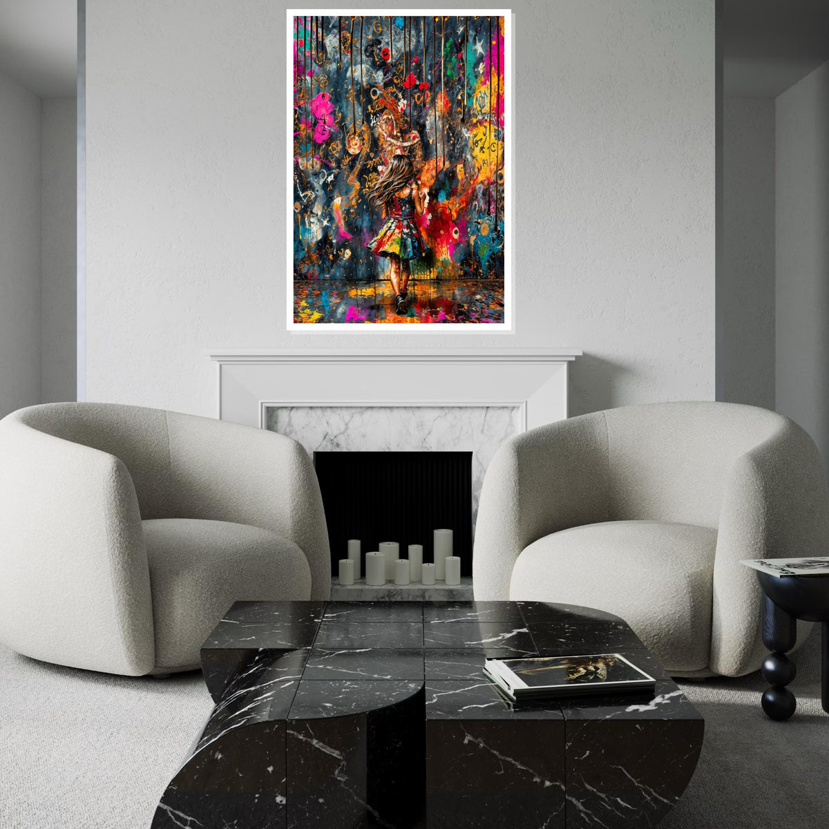 Colorful Dreams Canvas, Girl in Vibrant World, Abstract Wall Art, Multicolor Art Print, Wall Art Canvas Design, Ready to Hang Decoration