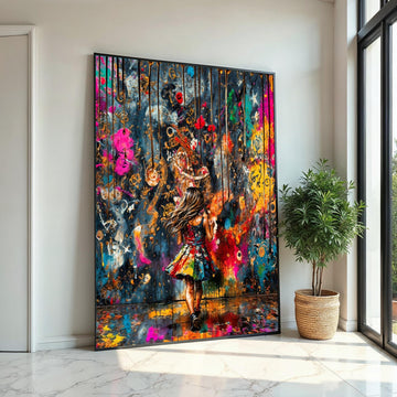 Colorful Dreams Canvas, Girl in Vibrant World, Abstract Wall Art, Multicolor Art Print, Wall Art Canvas Design, Ready to Hang Decoration