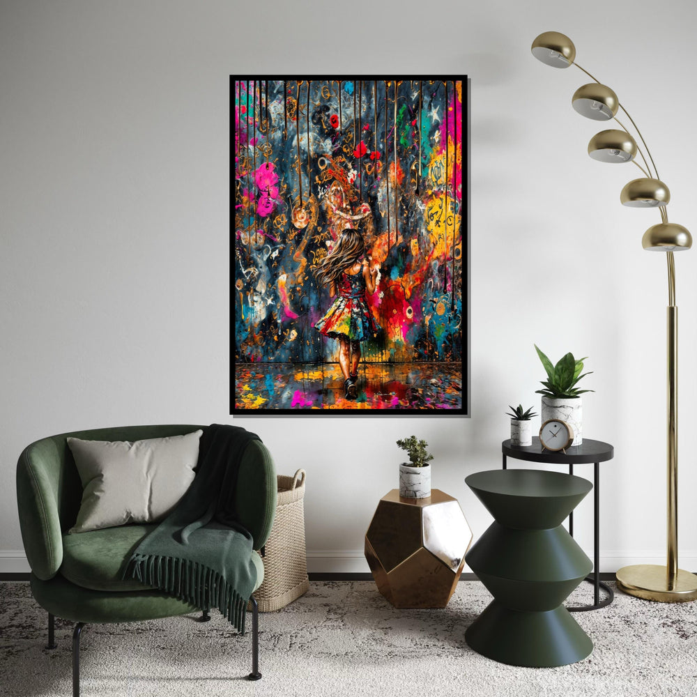 Colorful Dreams Canvas, Girl in Vibrant World, Abstract Wall Art, Multicolor Art Print, Wall Art Canvas Design, Ready to Hang Decoration