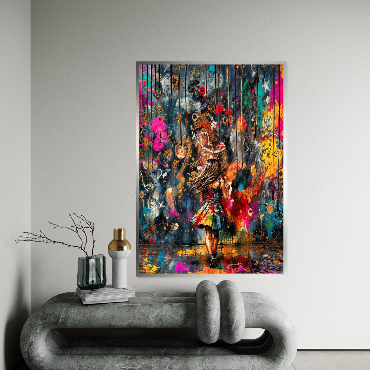 Colorful Dreams Canvas, Girl in Vibrant World, Abstract Wall Art, Multicolor Art Print, Wall Art Canvas Design, Ready to Hang Decoration