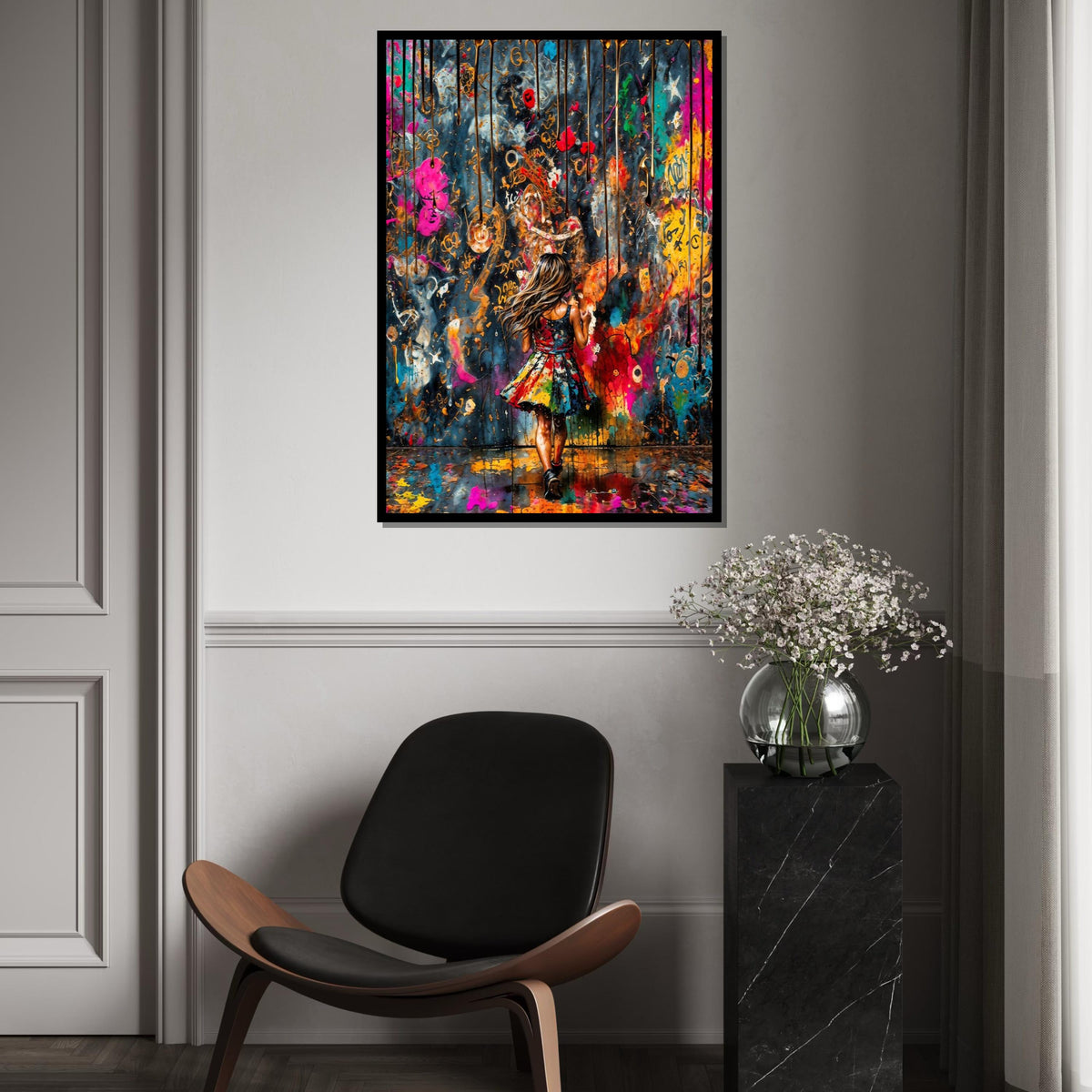 Colorful Dreams Canvas, Girl in Vibrant World, Abstract Wall Art, Multicolor Art Print, Wall Art Canvas Design, Ready to Hang Decoration