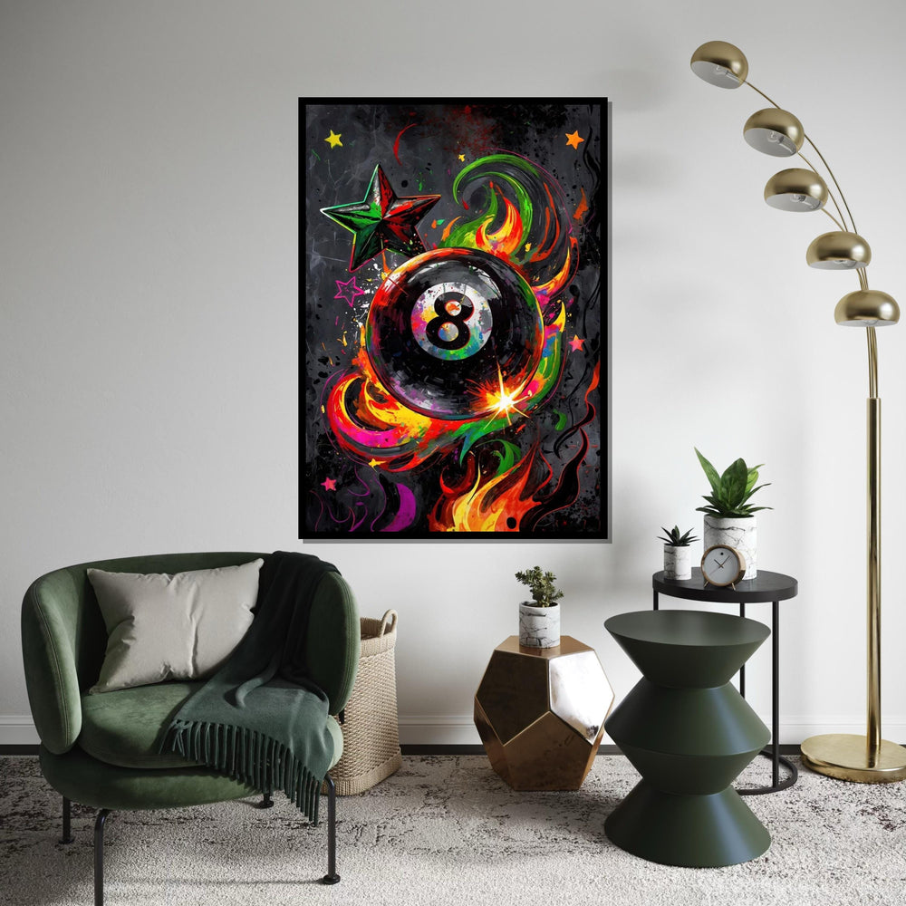 Colorful 8 Ball, Multicolor Billiard Art, Starburst Canvas, Wall Art Canvas Design, Abstract Flame Wall Print, Ready To Hang Decor