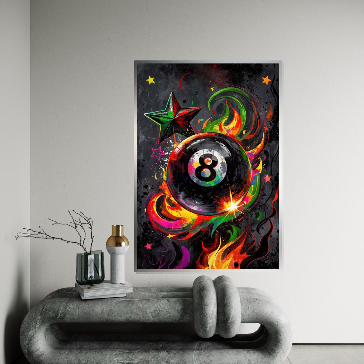Colorful 8 Ball, Multicolor Billiard Art, Starburst Canvas, Wall Art Canvas Design, Abstract Flame Wall Print, Ready To Hang Decor
