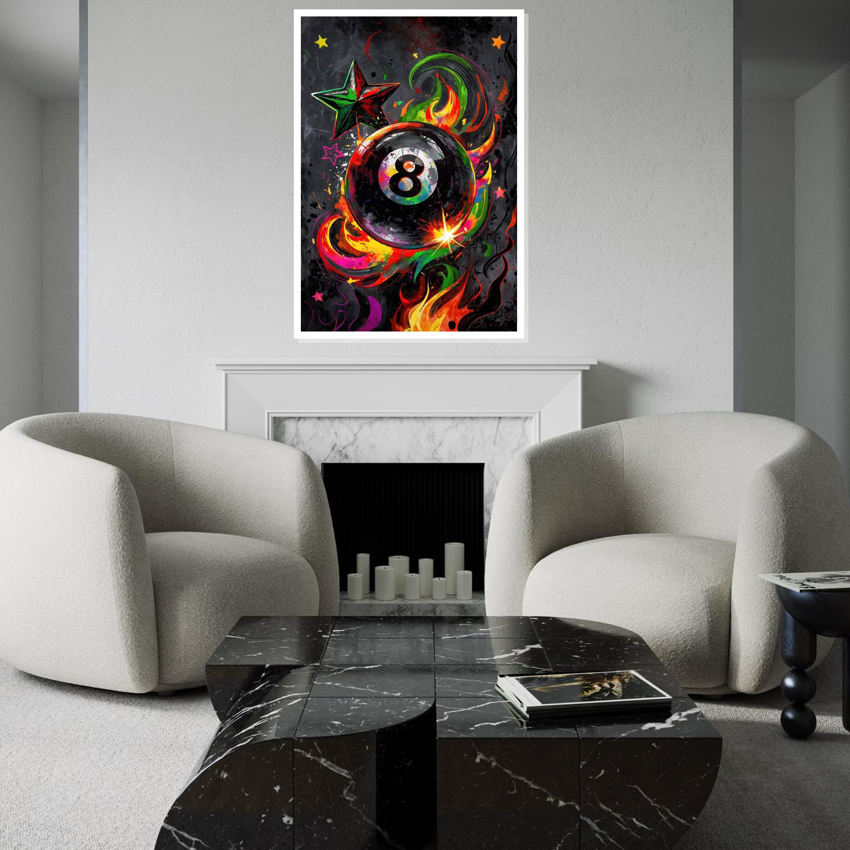 Colorful 8 Ball, Multicolor Billiard Art, Starburst Canvas, Wall Art Canvas Design, Abstract Flame Wall Print, Ready To Hang Decor
