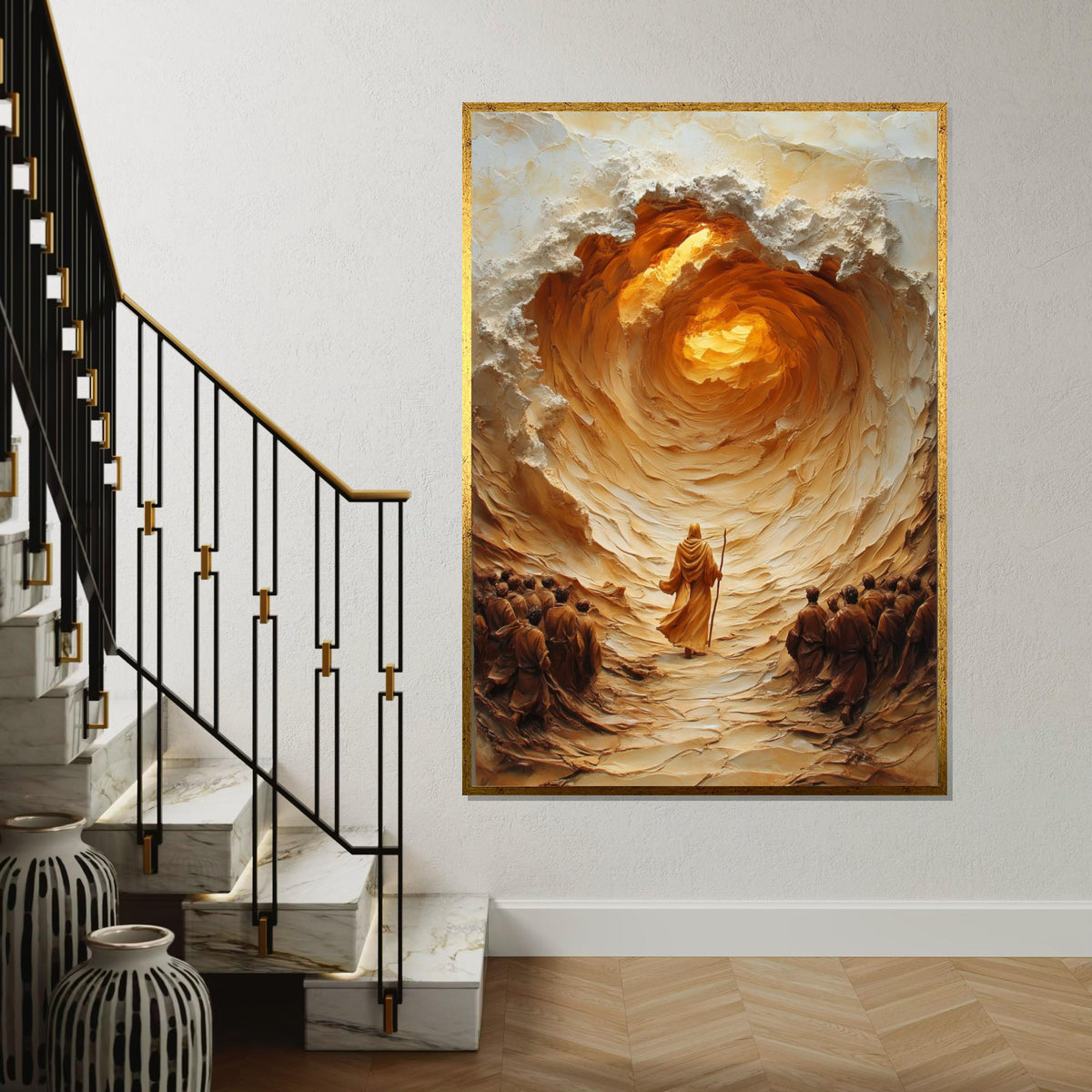 Prophet in Desert Canvas, Spiritual Journey Art, Mystical Spiral Painting, Wall Art Canvas Design, Ready to Hang Decoration