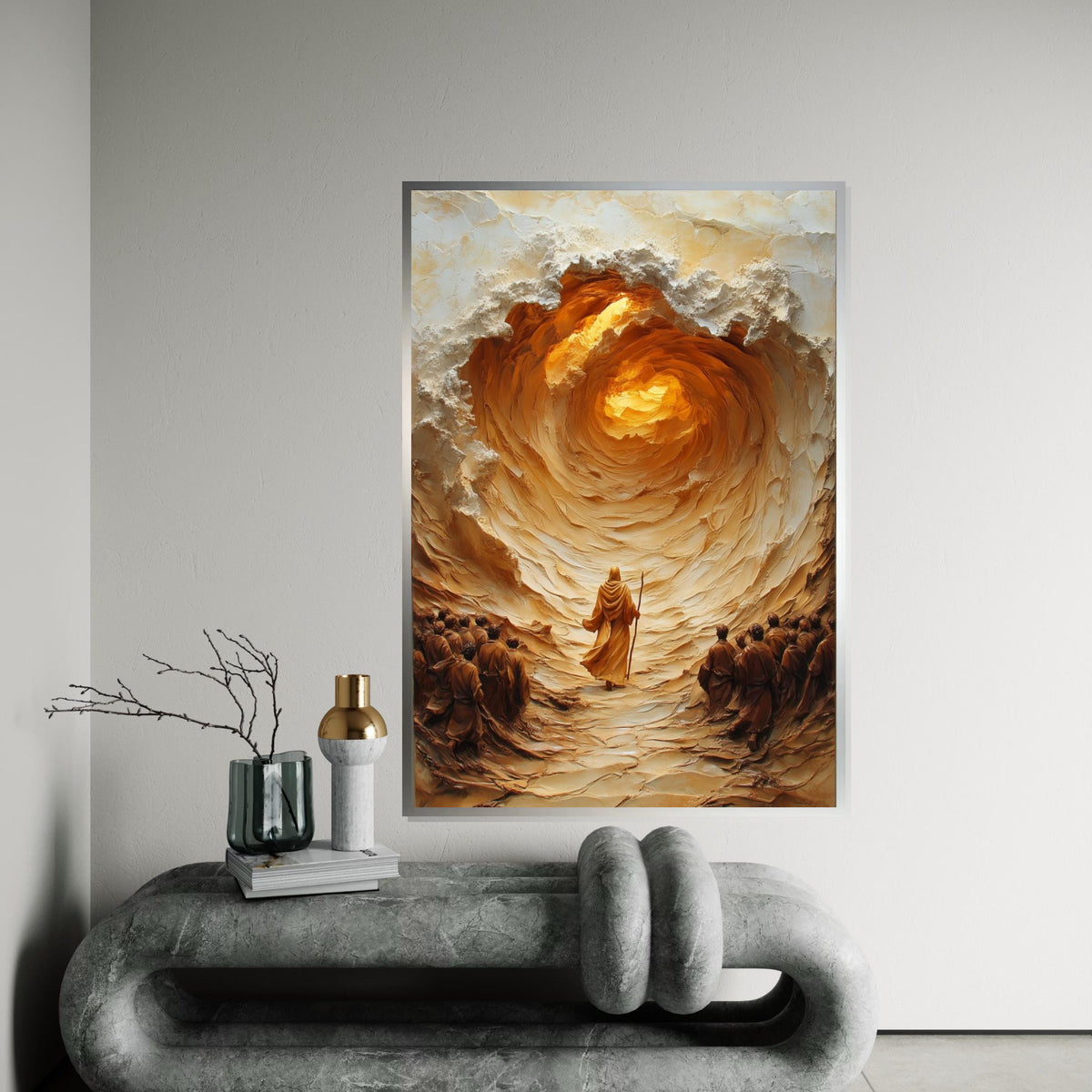Prophet in Desert Canvas, Spiritual Journey Art, Mystical Spiral Painting, Wall Art Canvas Design, Ready to Hang Decoration