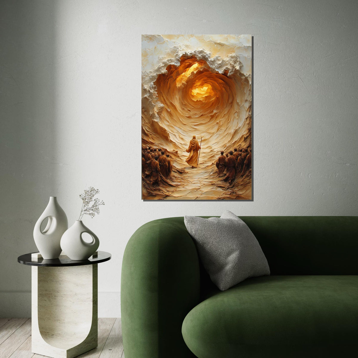 Prophet in Desert Canvas, Spiritual Journey Art, Mystical Spiral Painting, Wall Art Canvas Design, Ready to Hang Decoration