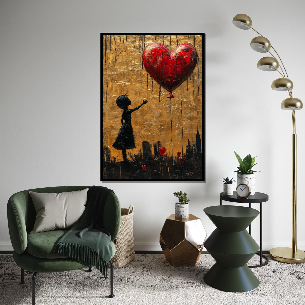 Girl with Heart Canvas, Heart Balloon Art, Banksy Style, Wall Art Canvas Design, Street Art Print, Ready to Hang Decoration