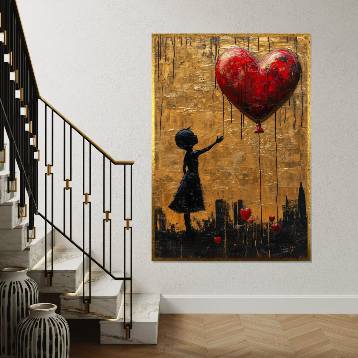 Girl with Heart Canvas, Heart Balloon Art, Banksy Style, Wall Art Canvas Design, Street Art Print, Ready to Hang Decoration