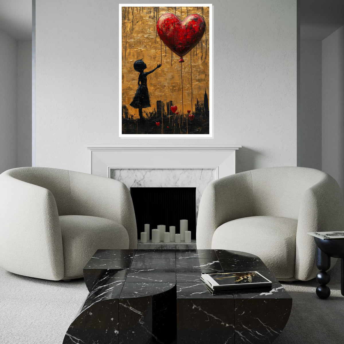 Girl with Heart Canvas, Heart Balloon Art, Banksy Style, Wall Art Canvas Design, Street Art Print, Ready to Hang Decoration