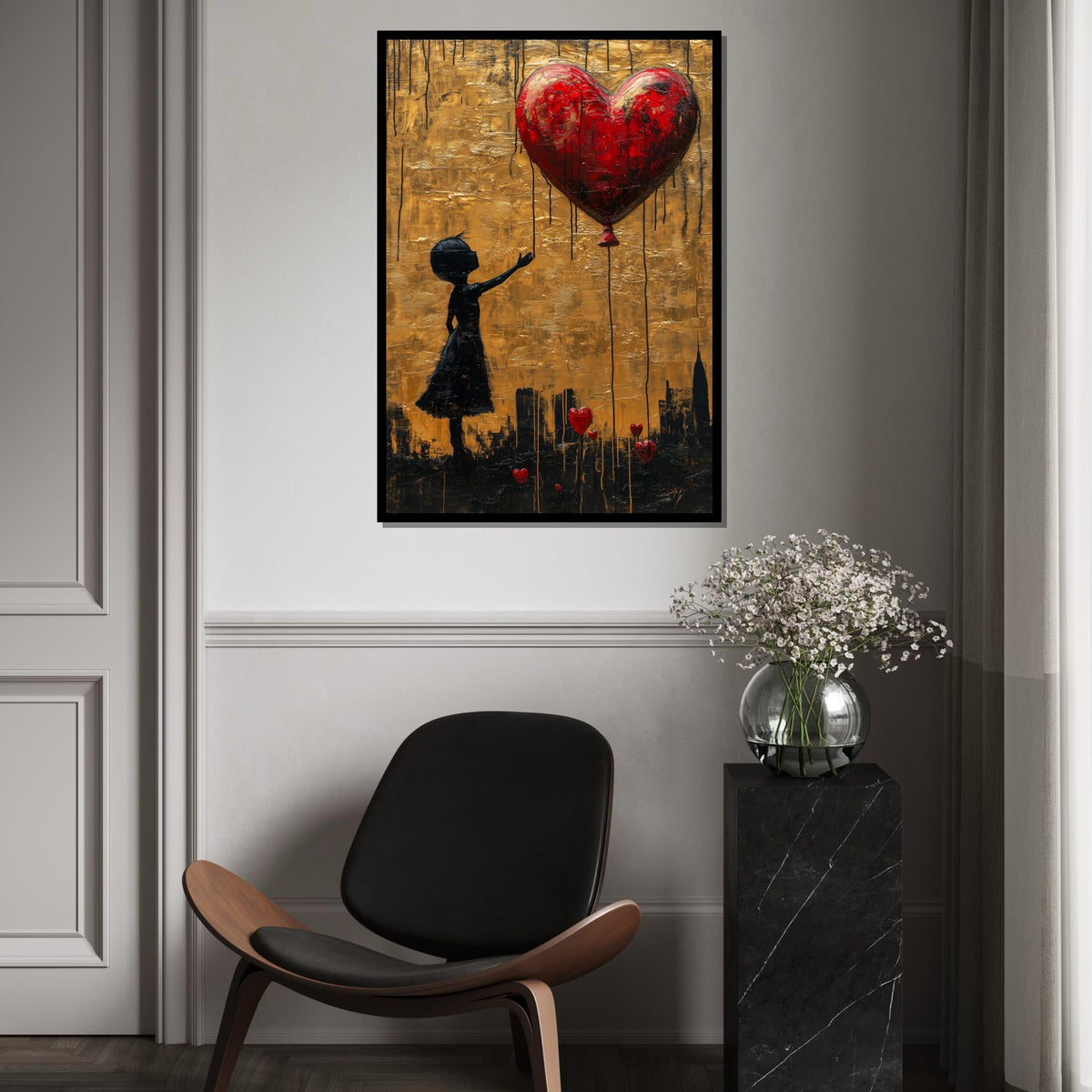 Girl with Heart Canvas, Heart Balloon Art, Banksy Style, Wall Art Canvas Design, Street Art Print, Ready to Hang Decoration