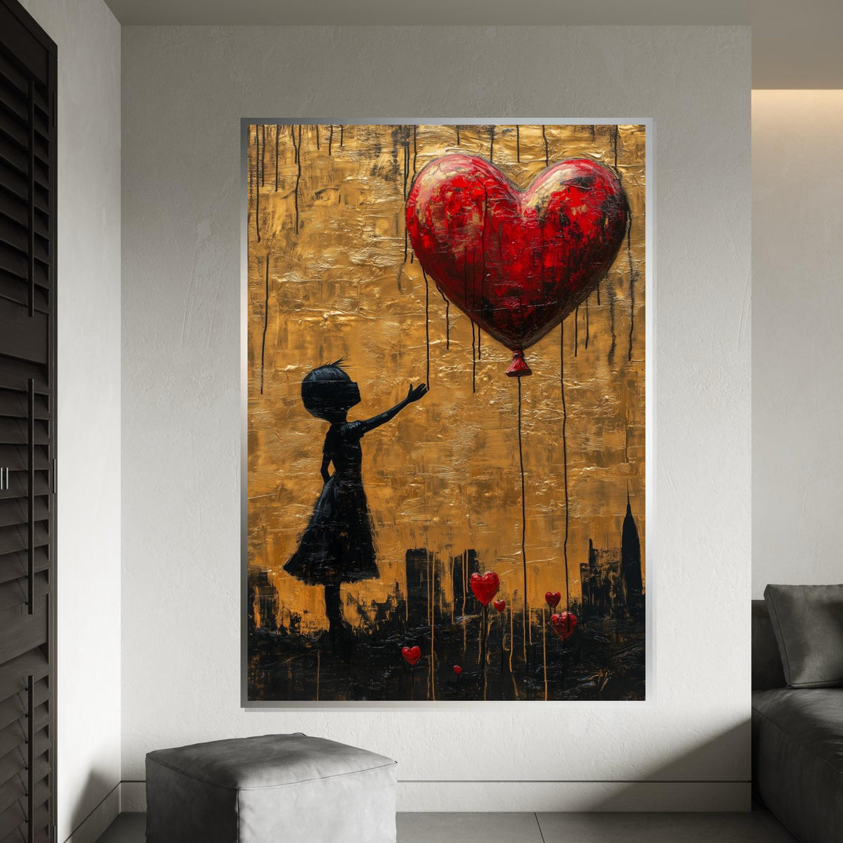 Girl with Heart Canvas, Heart Balloon Art, Banksy Style, Wall Art Canvas Design, Street Art Print, Ready to Hang Decoration
