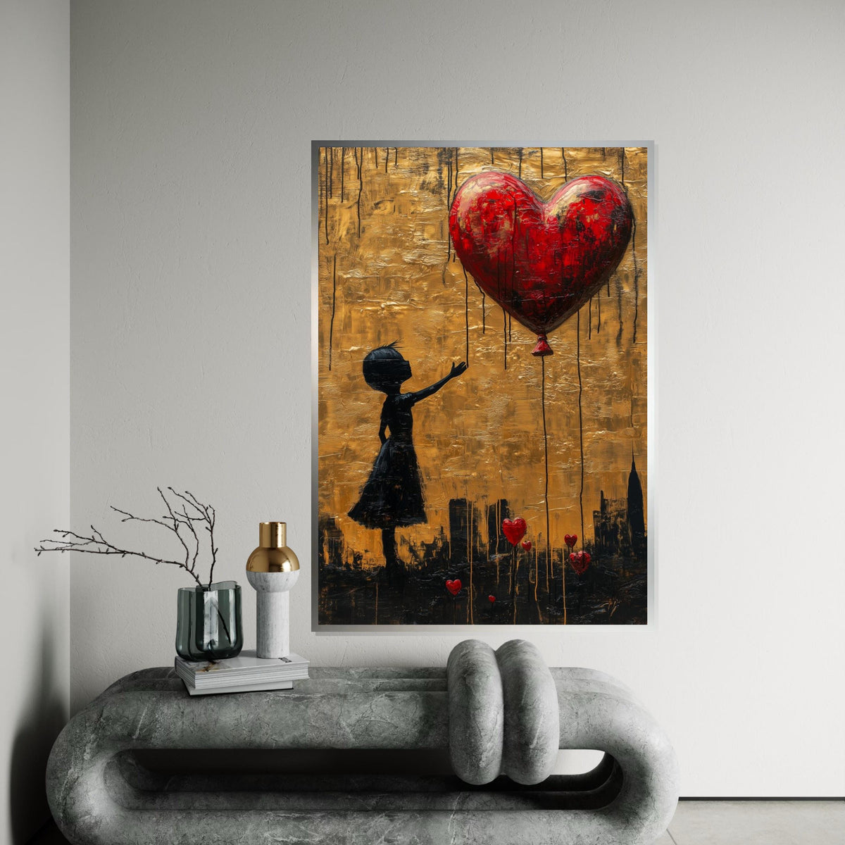 Girl with Heart Canvas, Heart Balloon Art, Banksy Style, Wall Art Canvas Design, Street Art Print, Ready to Hang Decoration