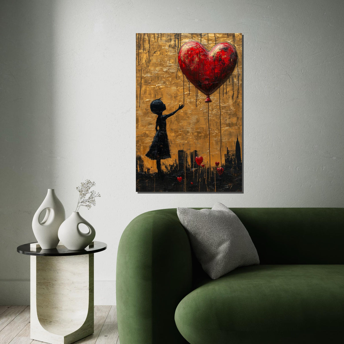 Girl with Heart Canvas, Heart Balloon Art, Banksy Style, Wall Art Canvas Design, Street Art Print, Ready to Hang Decoration