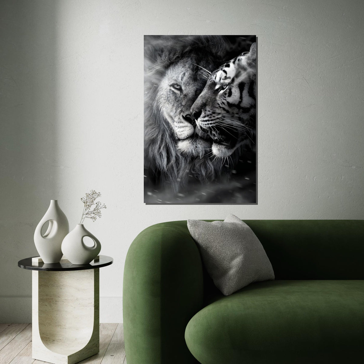 Lion and Tiger Canvas, Majestic Big Cats Wall Art, Animal Art Poster, Canvas Wall Design, Monochrome Wildlife, Ready To Hang Decoration