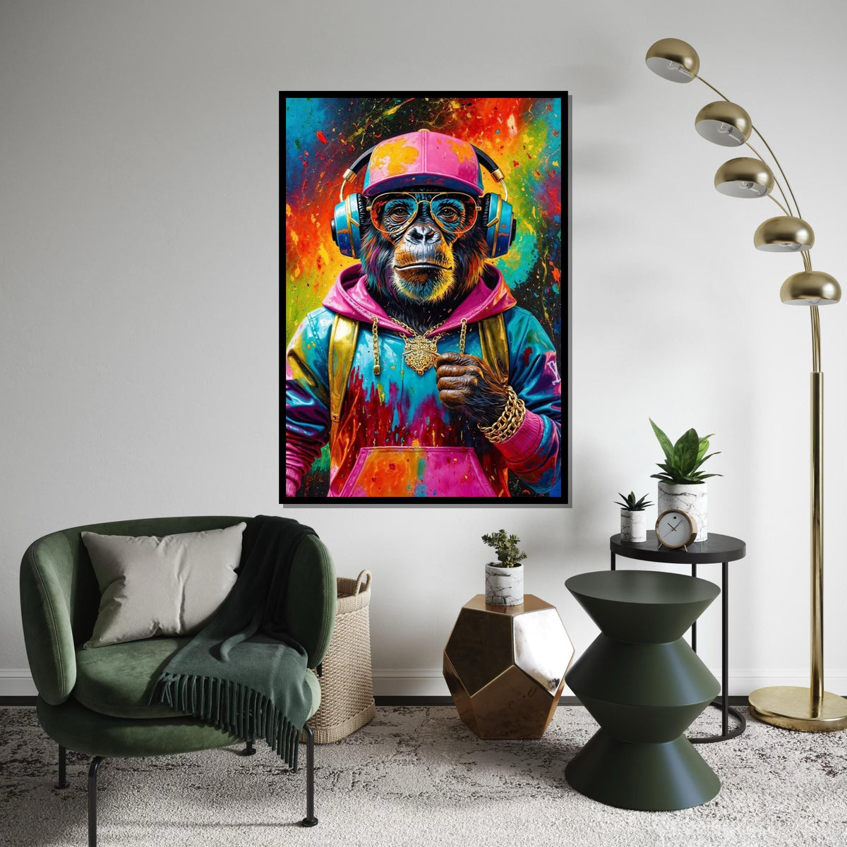 Funky Monkey Canvas Art, Colorful Chimp DJ Canvas, Animal Wall Print, Wall Art Canvas Design, Ready to Hang Decoration