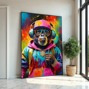 Funky Monkey Canvas Art, Colorful Chimp DJ Canvas, Animal Wall Print, Wall Art Canvas Design, Ready to Hang Decoration