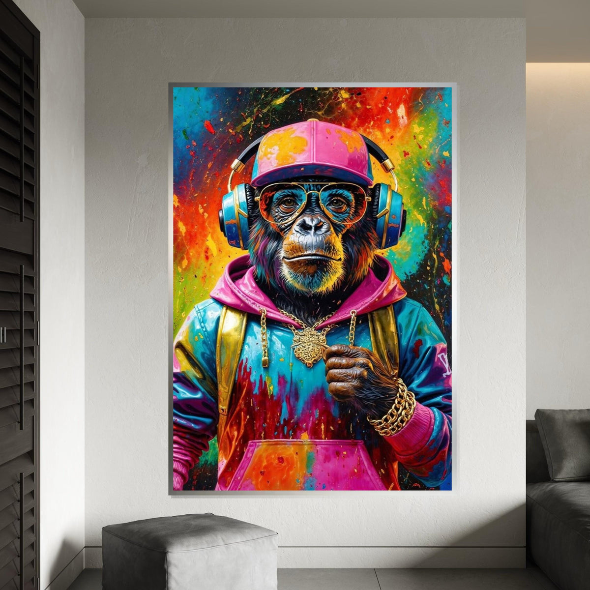 Funky Monkey Canvas Art, Colorful Chimp DJ Canvas, Animal Wall Print, Wall Art Canvas Design, Ready to Hang Decoration