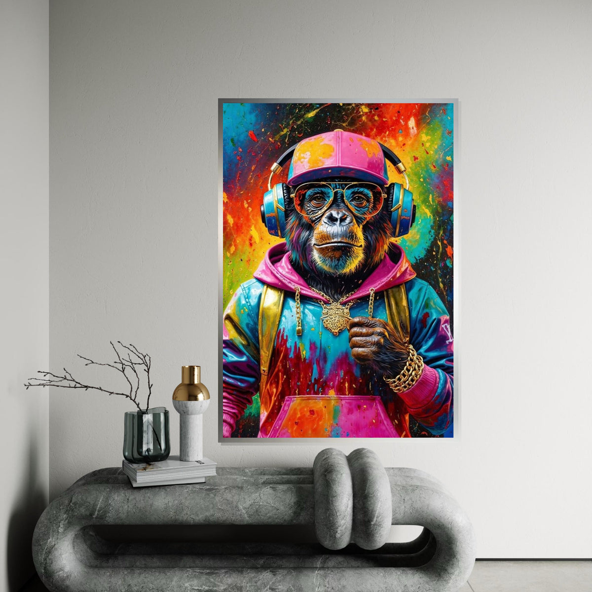 Funky Monkey Canvas Art, Colorful Chimp DJ Canvas, Animal Wall Print, Wall Art Canvas Design, Ready to Hang Decoration