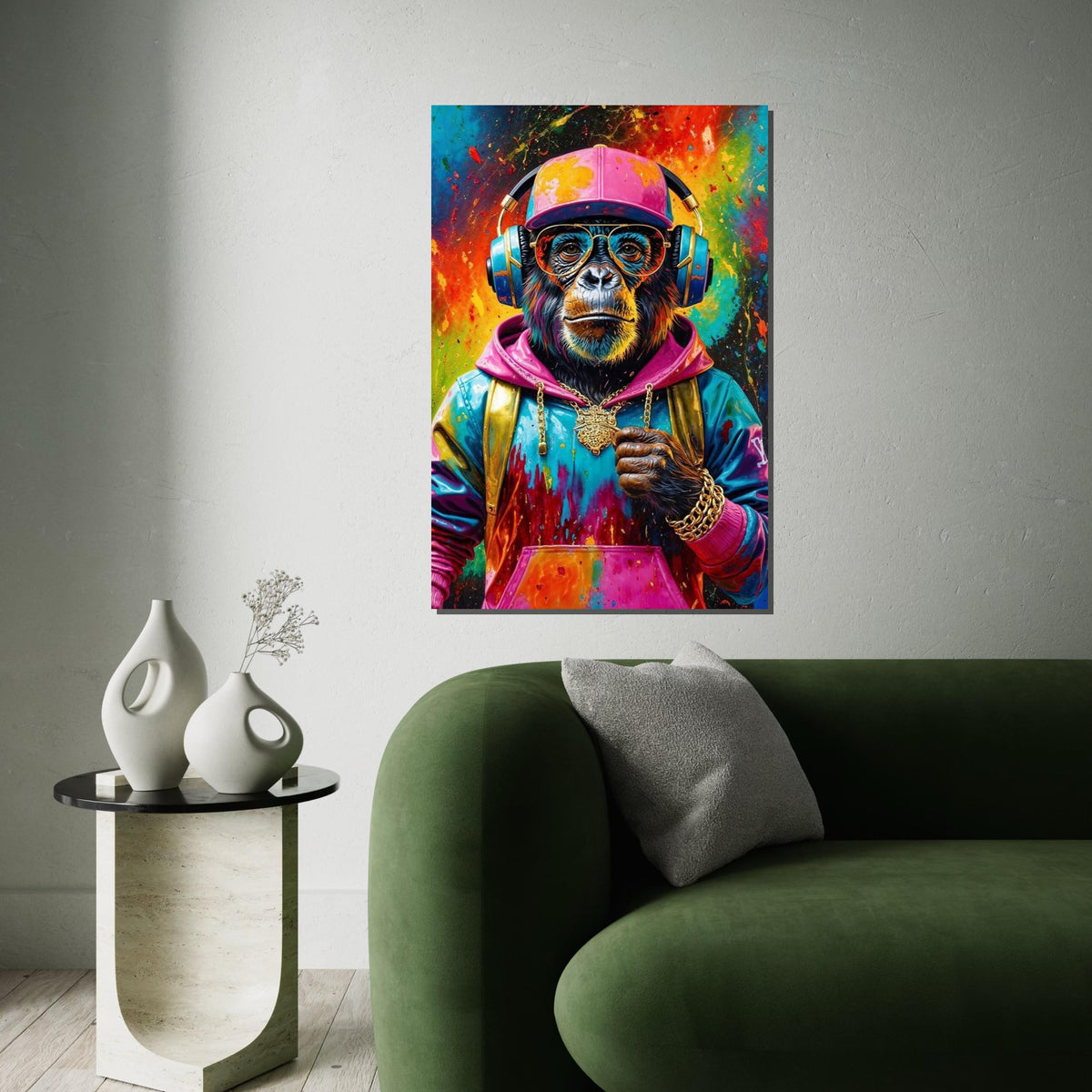 Funky Monkey Canvas Art, Colorful Chimp DJ Canvas, Animal Wall Print, Wall Art Canvas Design, Ready to Hang Decoration