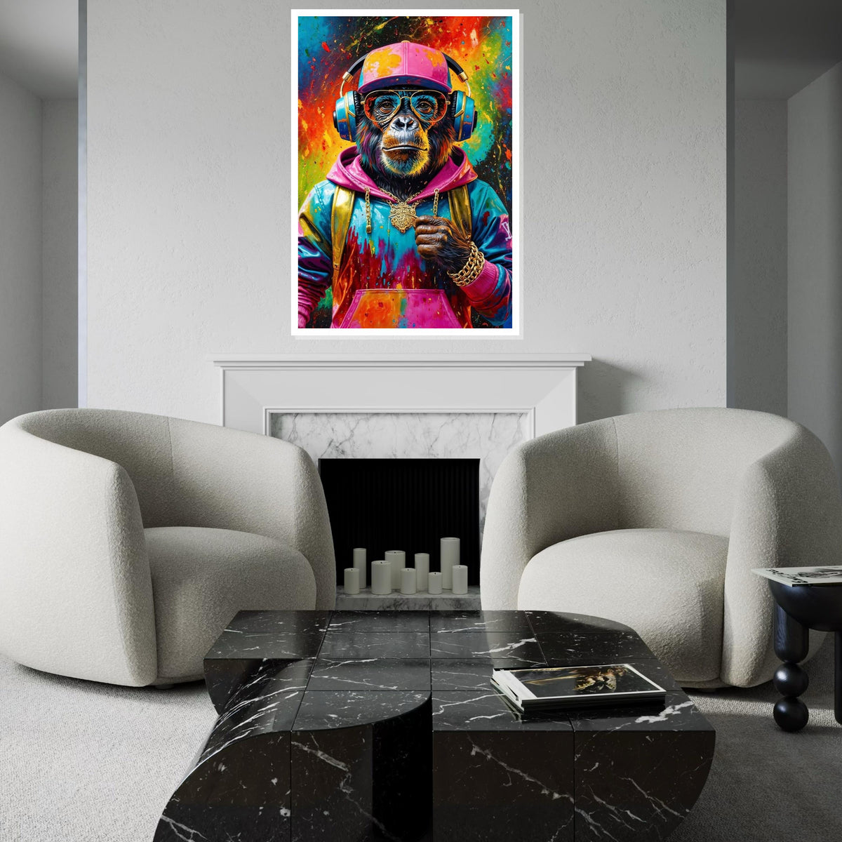 Funky Monkey Canvas Art, Colorful Chimp DJ Canvas, Animal Wall Print, Wall Art Canvas Design, Ready to Hang Decoration