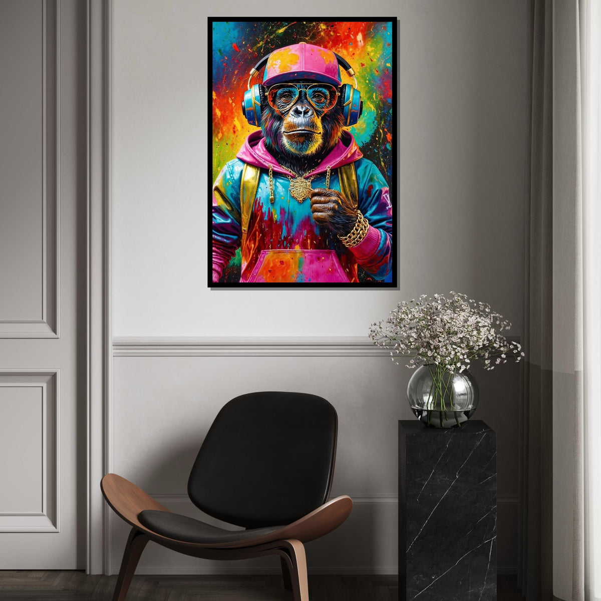 Funky Monkey Canvas Art, Colorful Chimp DJ Canvas, Animal Wall Print, Wall Art Canvas Design, Ready to Hang Decoration