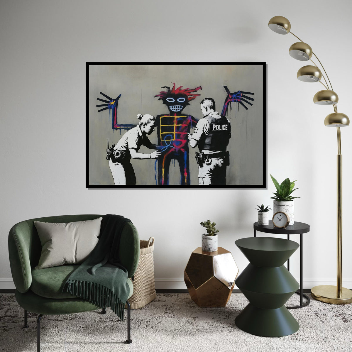 Police Graffiti Art Canvas, Abstract Street Poster, Urban Wall Art Design, Ready To Hang Print, Colorful Police Wall Decoration