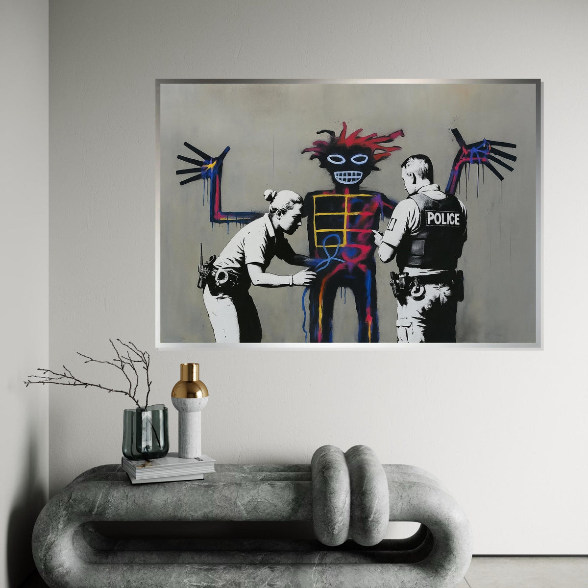 Police Graffiti Art Canvas, Abstract Street Poster, Urban Wall Art Design, Ready To Hang Print, Colorful Police Wall Decoration
