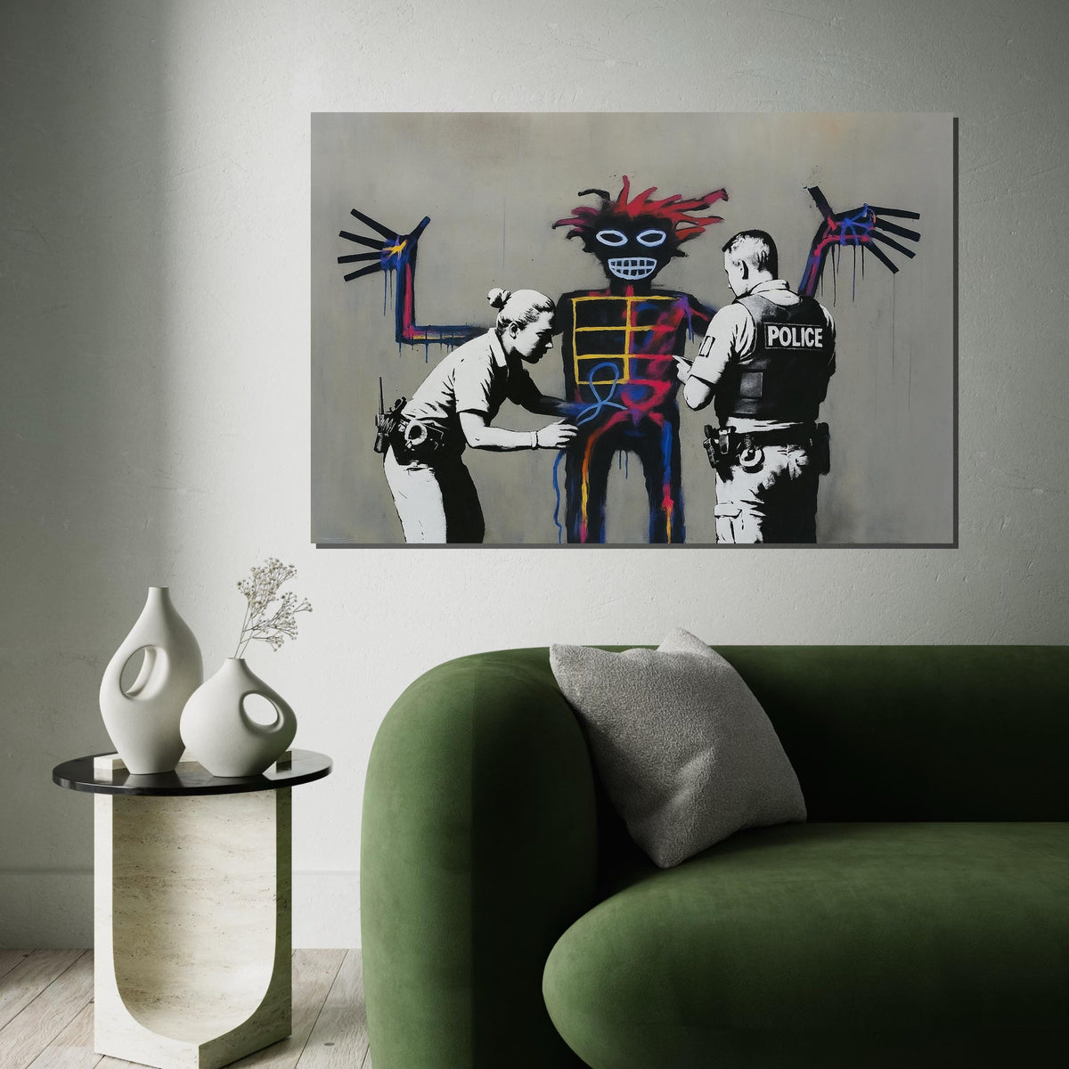 Police Graffiti Art Canvas, Abstract Street Poster, Urban Wall Art Design, Ready To Hang Print, Colorful Police Wall Decoration