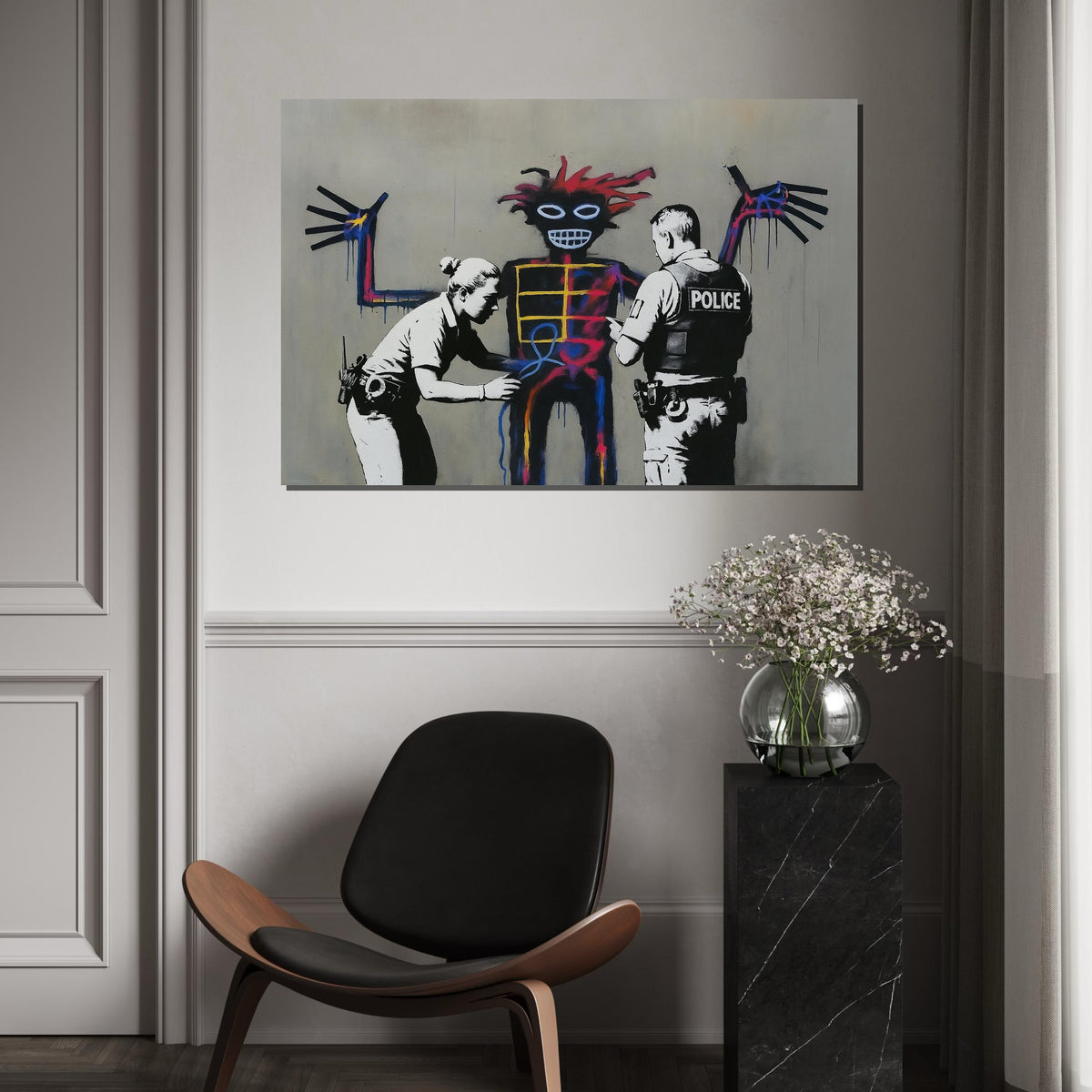 Police Graffiti Art Canvas, Abstract Street Poster, Urban Wall Art Design, Ready To Hang Print, Colorful Police Wall Decoration