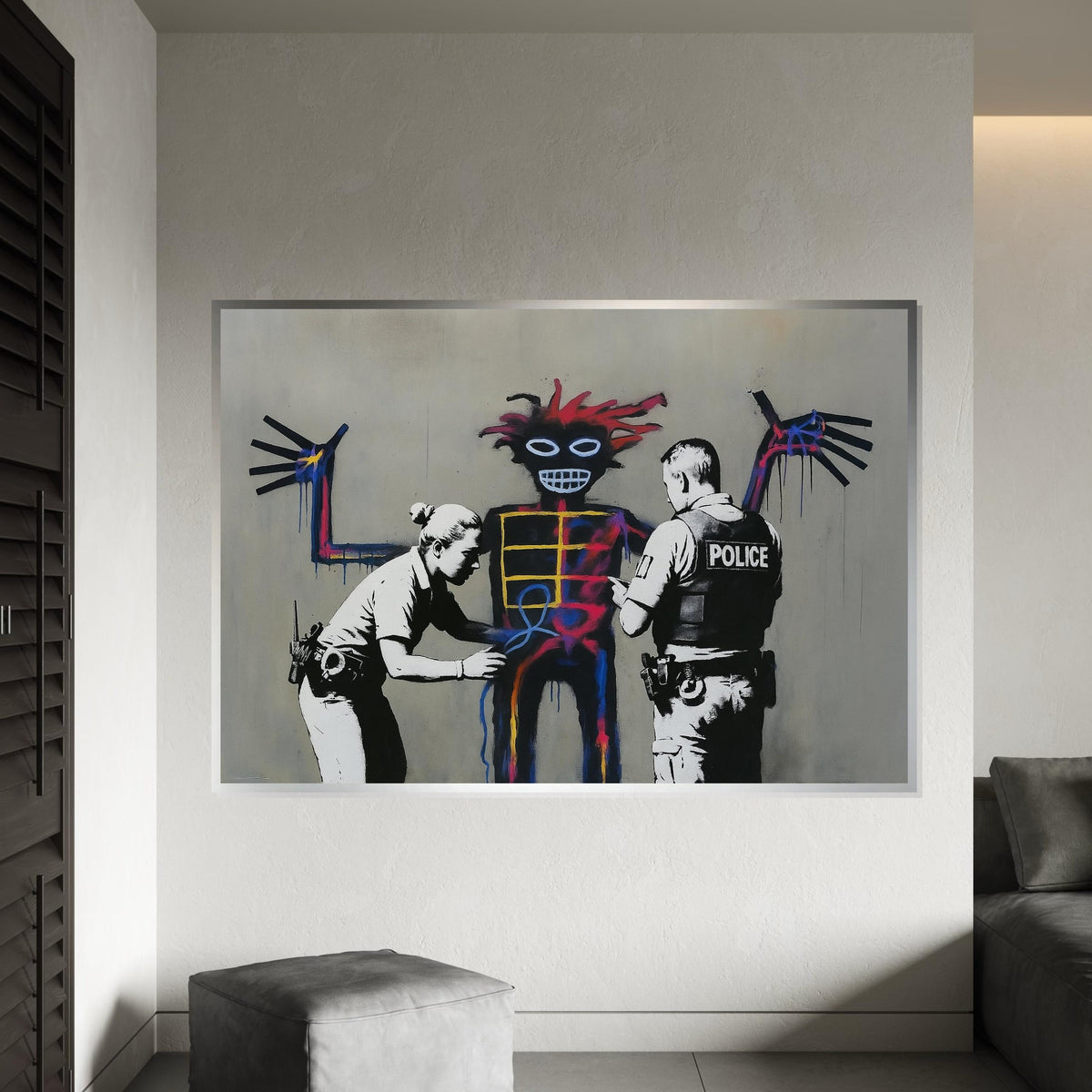 Police Graffiti Art Canvas, Abstract Street Poster, Urban Wall Art Design, Ready To Hang Print, Colorful Police Wall Decoration