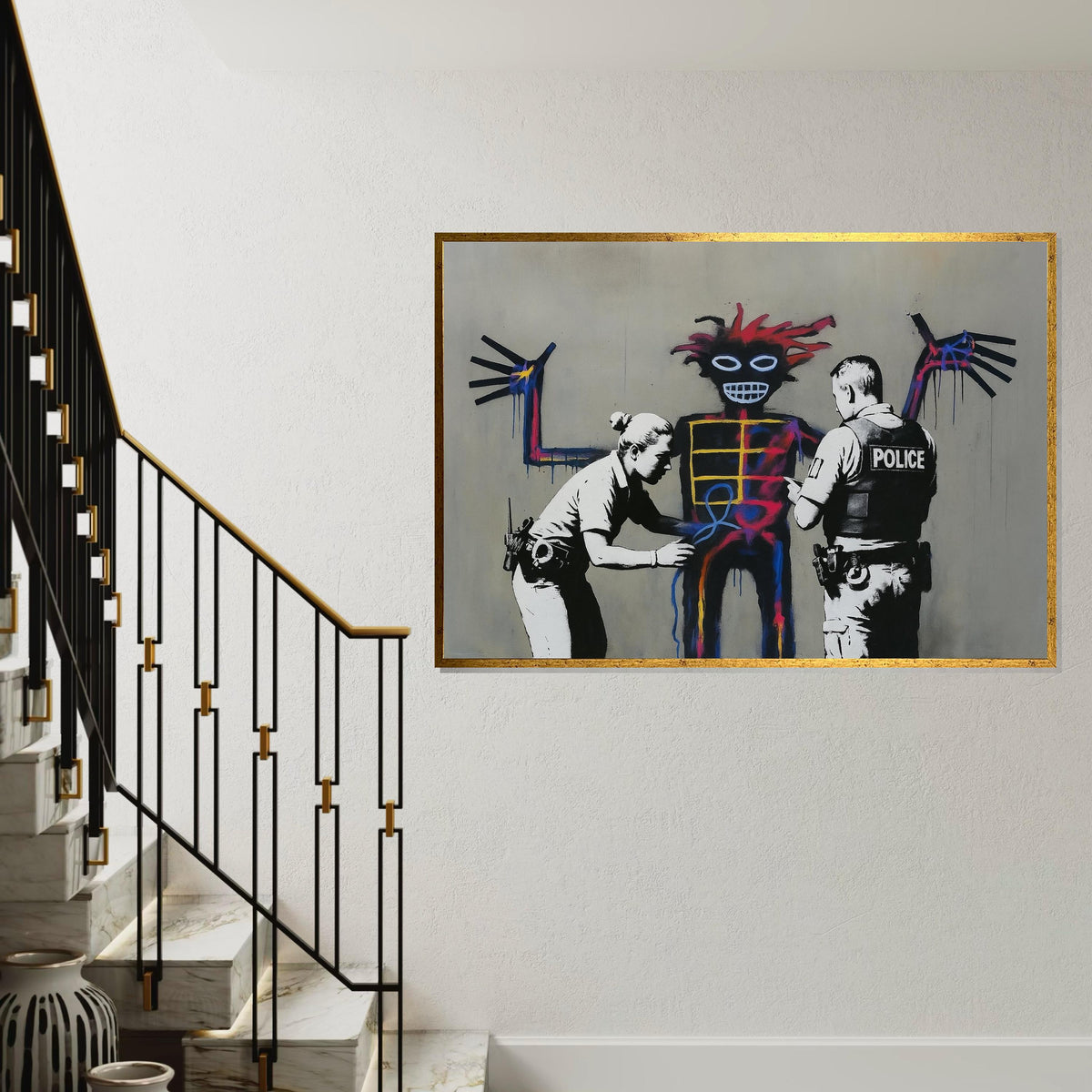 Police Graffiti Art Canvas, Abstract Street Poster, Urban Wall Art Design, Ready To Hang Print, Colorful Police Wall Decoration